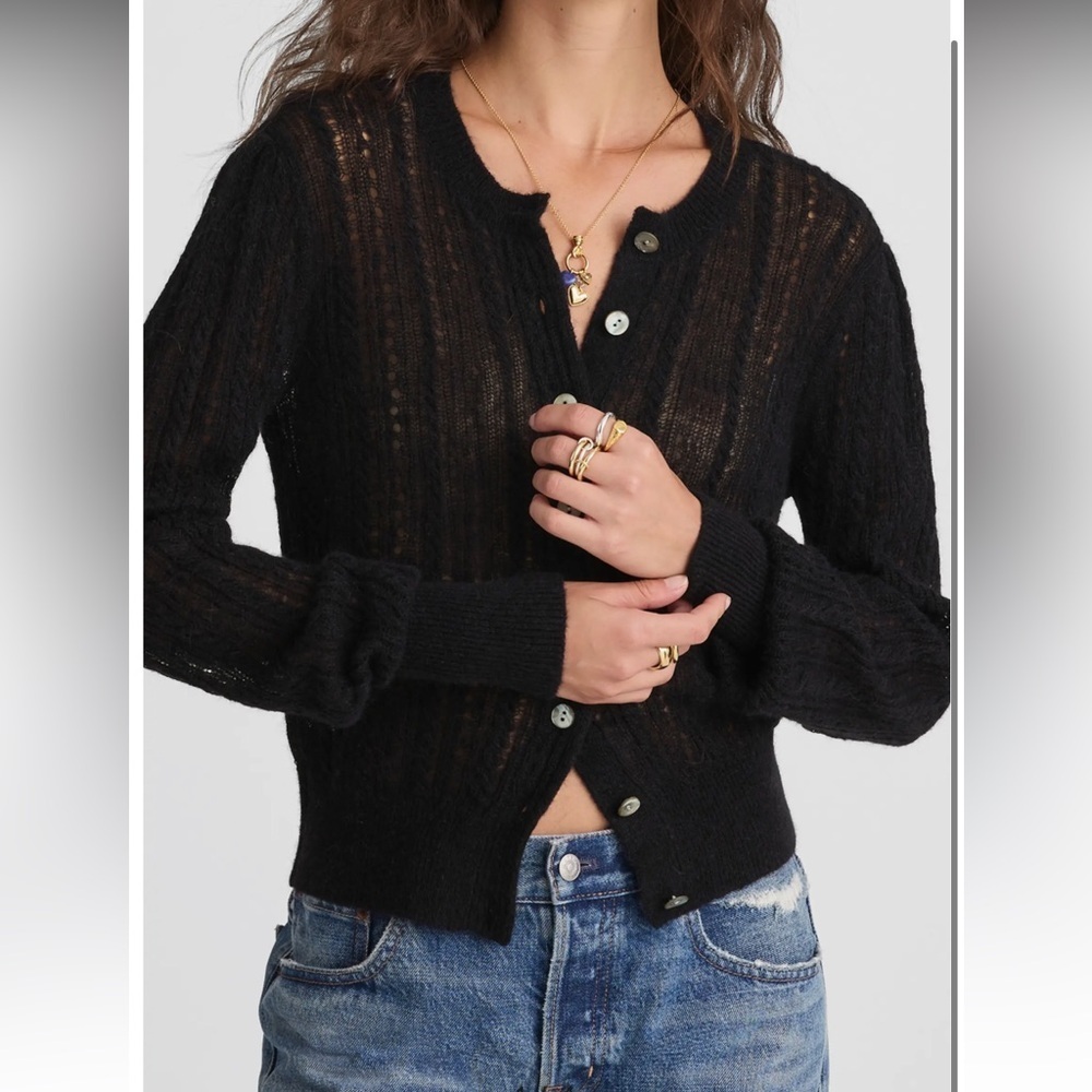 new Madewell Pointelle Stitch Alpaca Blend Cardigan in navy black knit